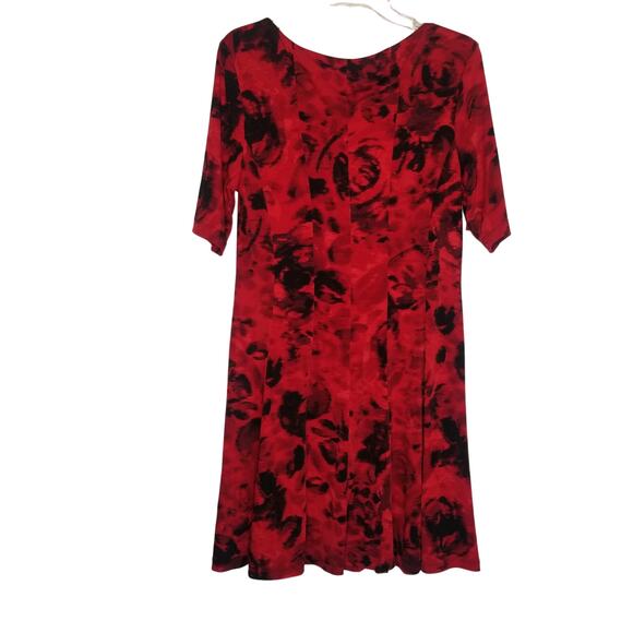 Connected Apparel Red Black Floral Print Dress 3/4 Length Sleeves, Size 12 - Picture 3 of 9
